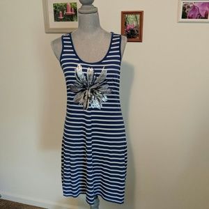 INC blue and white stripe embellished dress